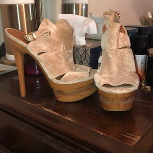 Suede wooden heels